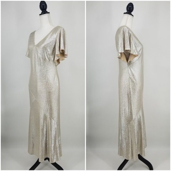 Ralph Lauren Flutter Sleeve Evening Dress 6 & 12 - Picture 4 of 13